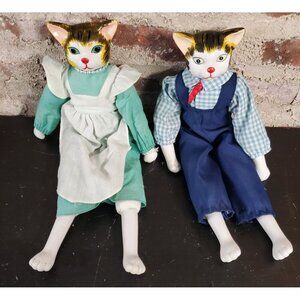 Cat Doll Pair Vintage 1960s Made In Taiwan TK Doll Baroque 15” Ceramic